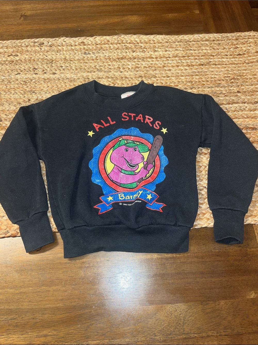 VINTAGE Barney Black Sweatshirt  Baseball Graphic 1992 All Stars  4